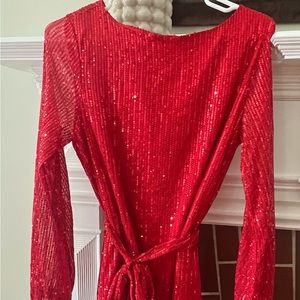 Red Sequin long sleeve crewneck dress